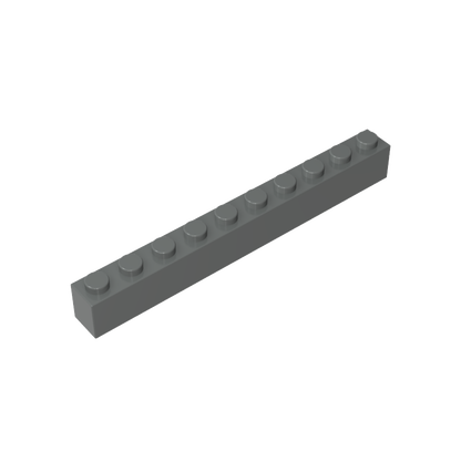 Dark Grey 1x10 building brick, compatible standard shape reference