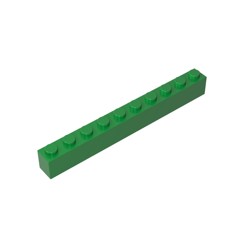 Green 1x10 building brick, compatible standard shape reference