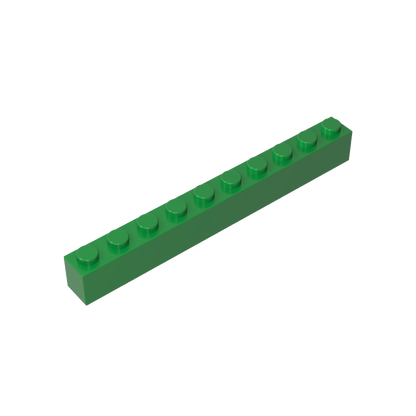 Green 1x10 building brick, compatible standard shape reference
