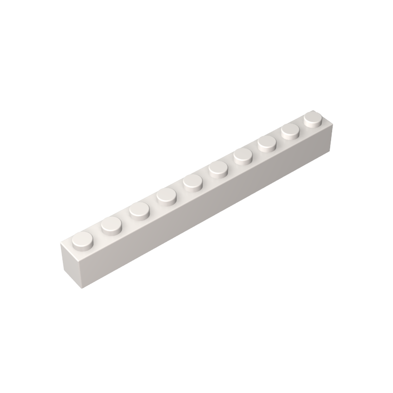 White 1x10 building brick, compatible standard shape reference