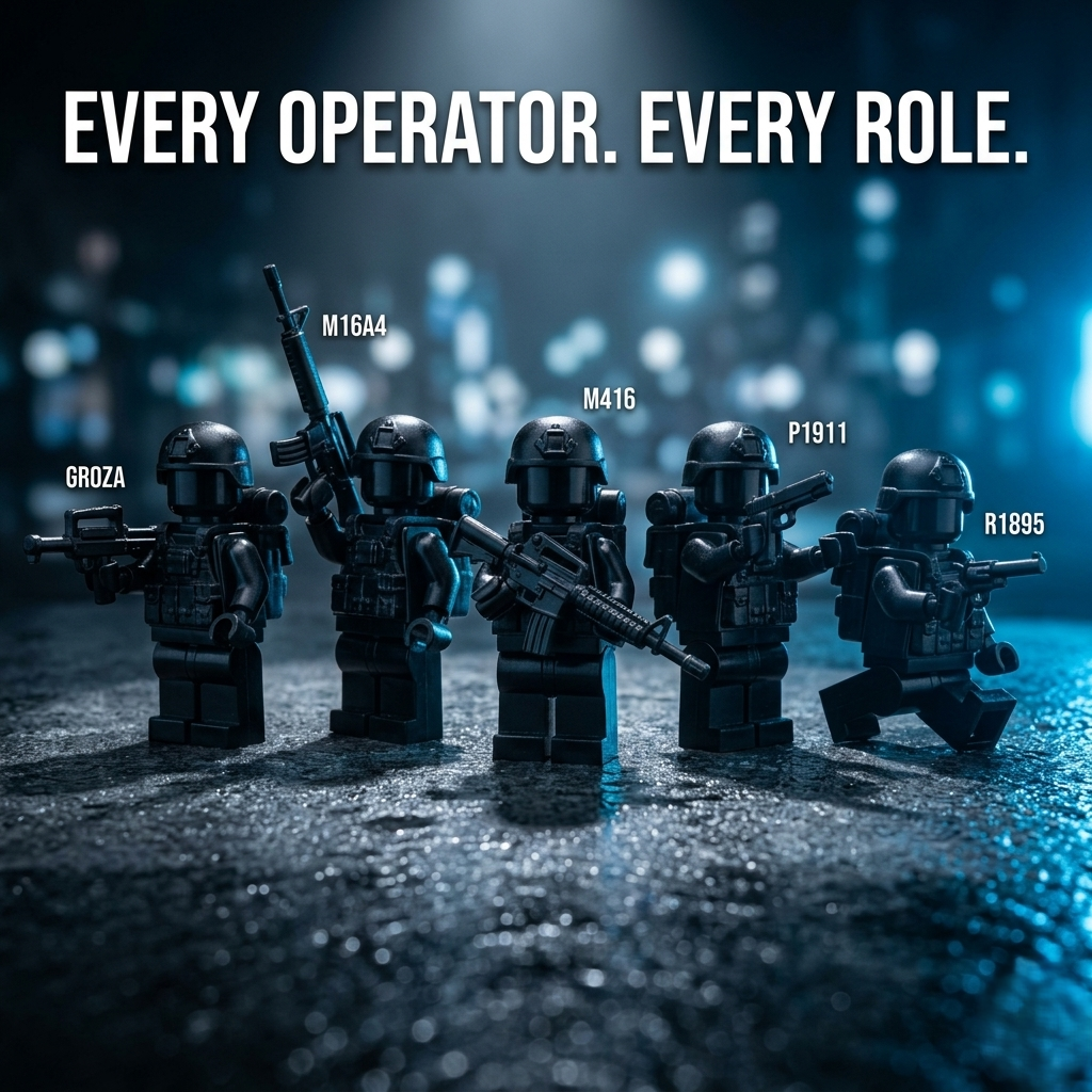 BrickBros 20+ Piece Ultimate Military Weapons & Gear Set — GROZA, M16A4, M416, Pistols, Axes, Med Kit & More | 20+ Pieces