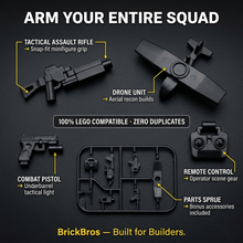 BrickBros Military Weapons Pack — Assault Rifle, Combat Pistol, Drone Unit & Remote
