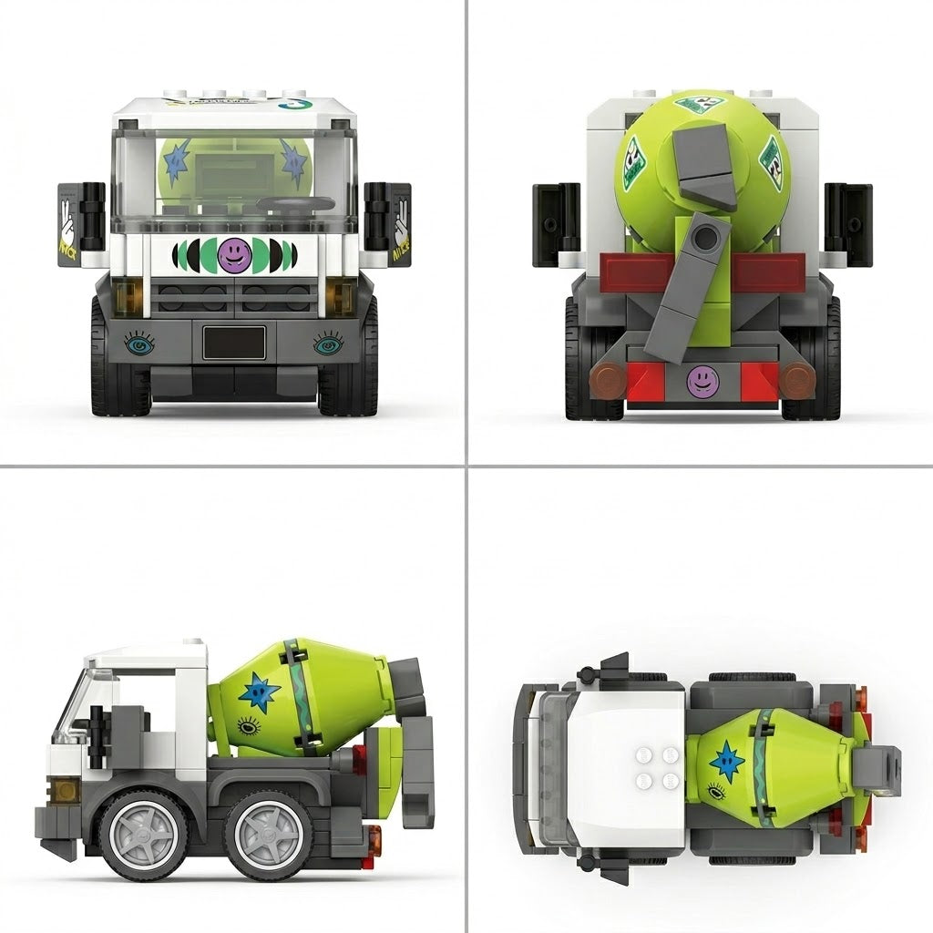 Lime Green Cement Mixer Truck Building Brick Model