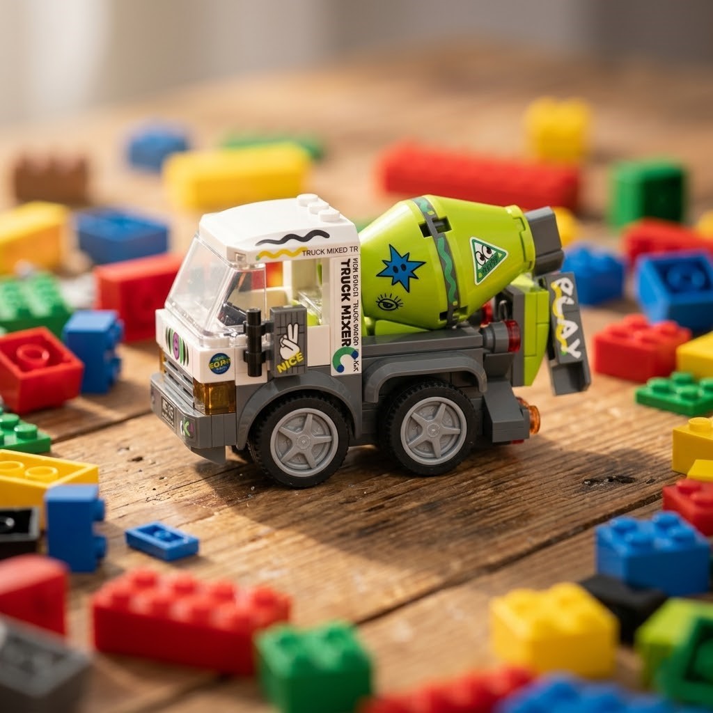 Lime Green Cement Mixer Truck Building Brick Model
