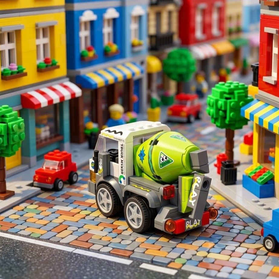 Lime Green Cement Mixer Truck Building Brick Model