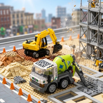 Lime Green Cement Mixer Truck Building Brick Model