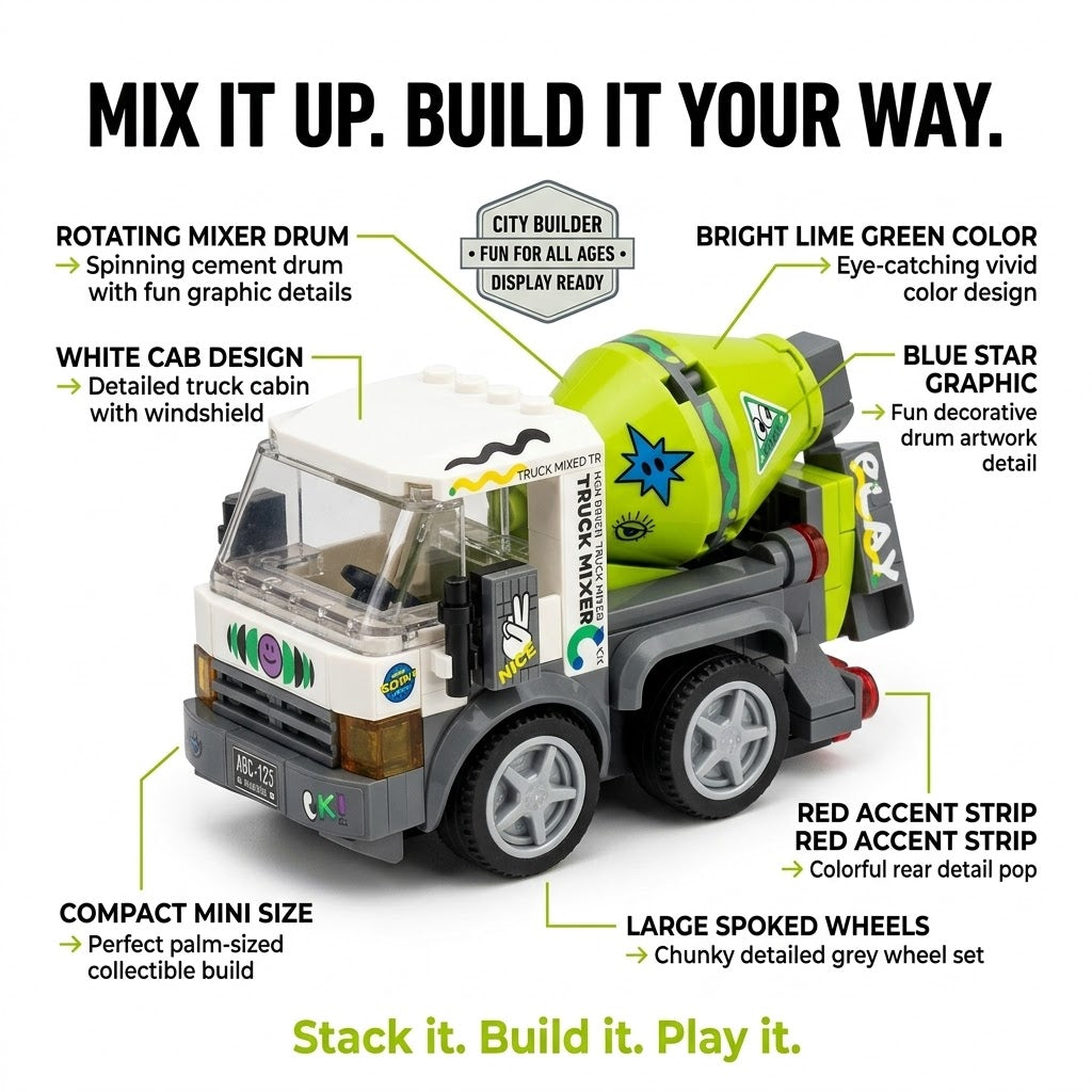 Lime Green Cement Mixer Truck Building Brick Model
