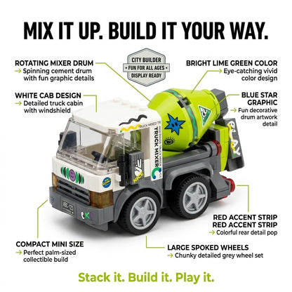 Lime Green Cement Mixer Truck Building Brick Model