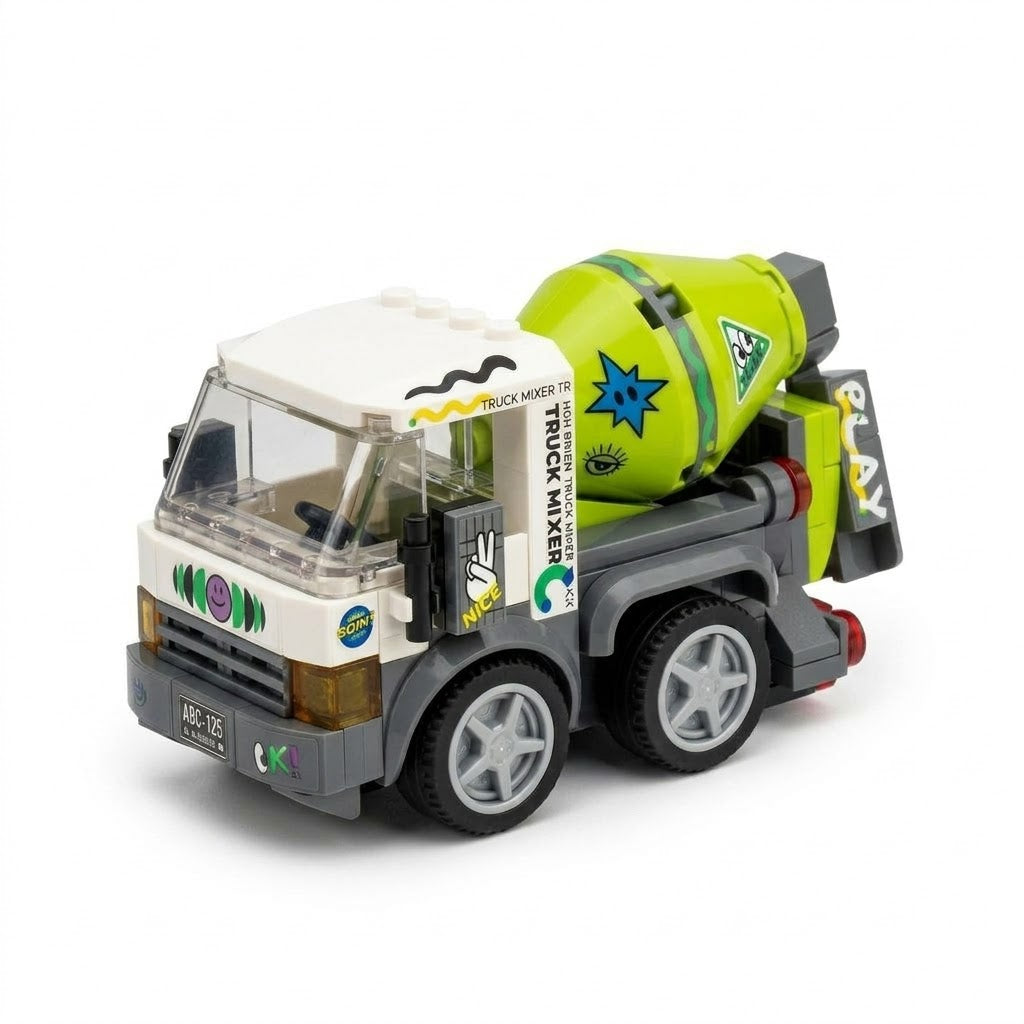 Lime Green Cement Mixer Truck Building Brick Model