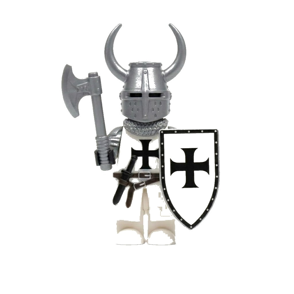 White Horned Teutonic Axeman Collectible Minifigure on white background