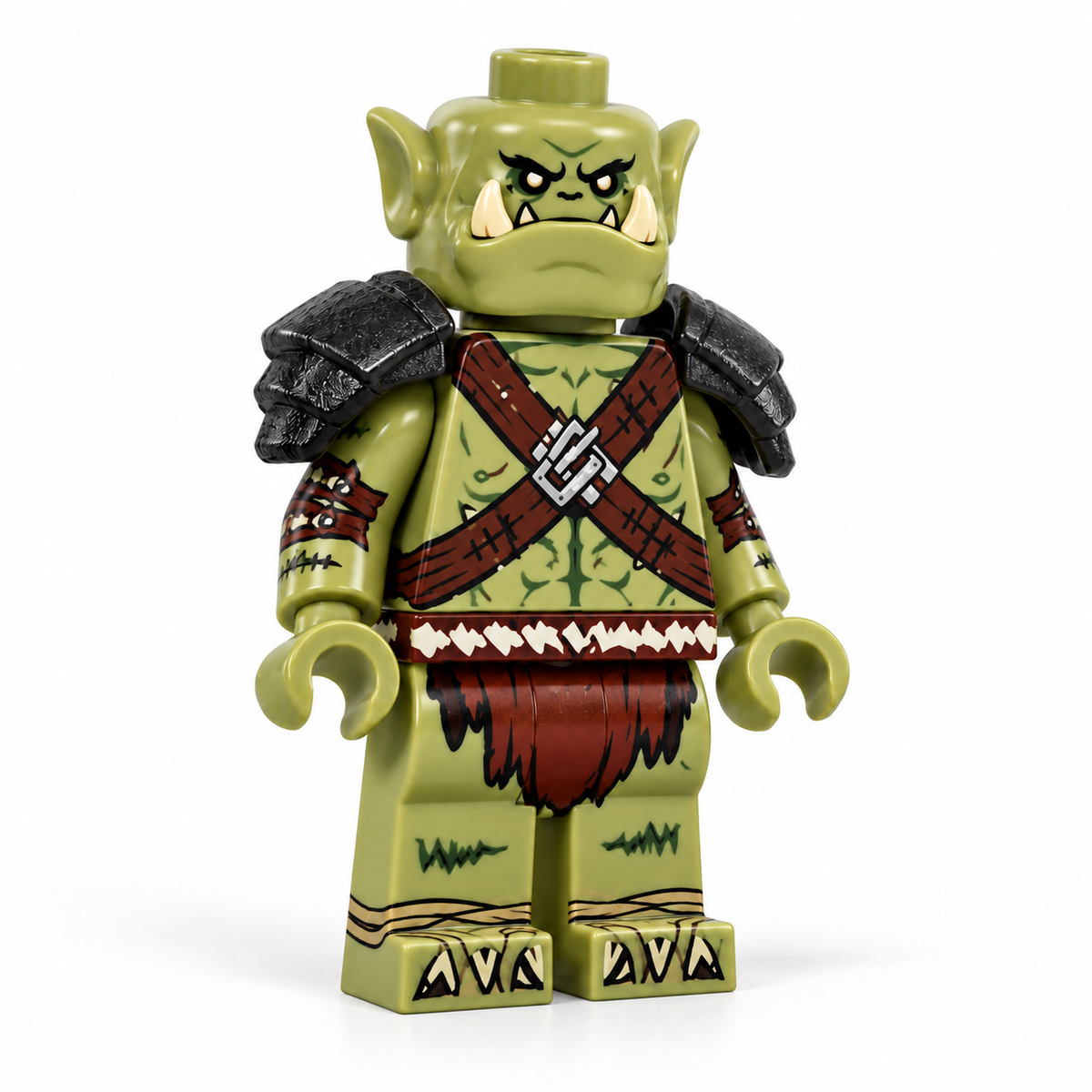 Green Orc Warrior Minifigure three-quarter view on white background