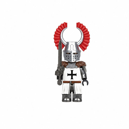 White Red-Plumed Horned Teutonic Knight Collectible Minifigure - Brick BrosKnights