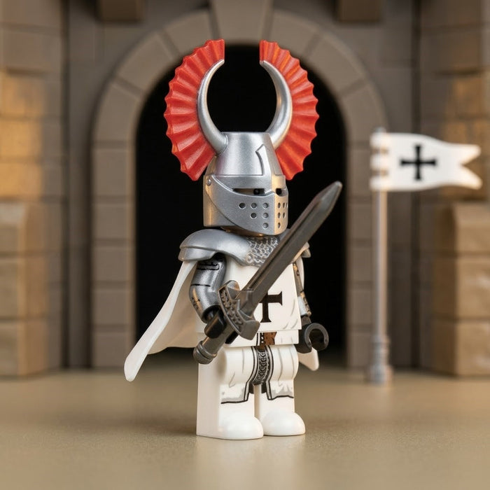 White Red-Plumed Horned Teutonic Knight Collectible Minifigure figure detail