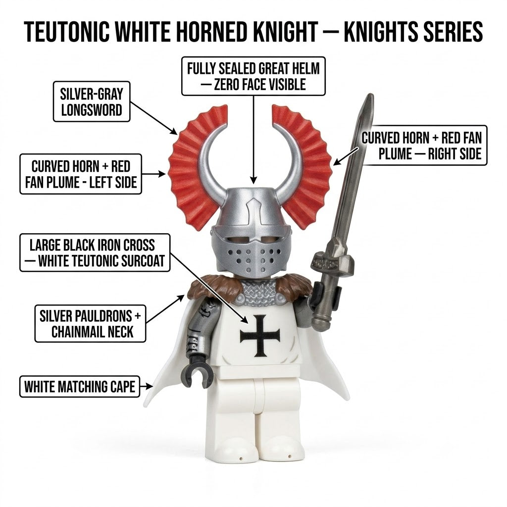 White Red-Plumed Horned Teutonic Knight Collectible Minifigure