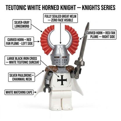 White Red-Plumed Horned Teutonic Knight Collectible Minifigure