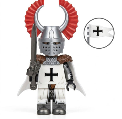 White Red-Plumed Horned Teutonic Knight Collectible Minifigure