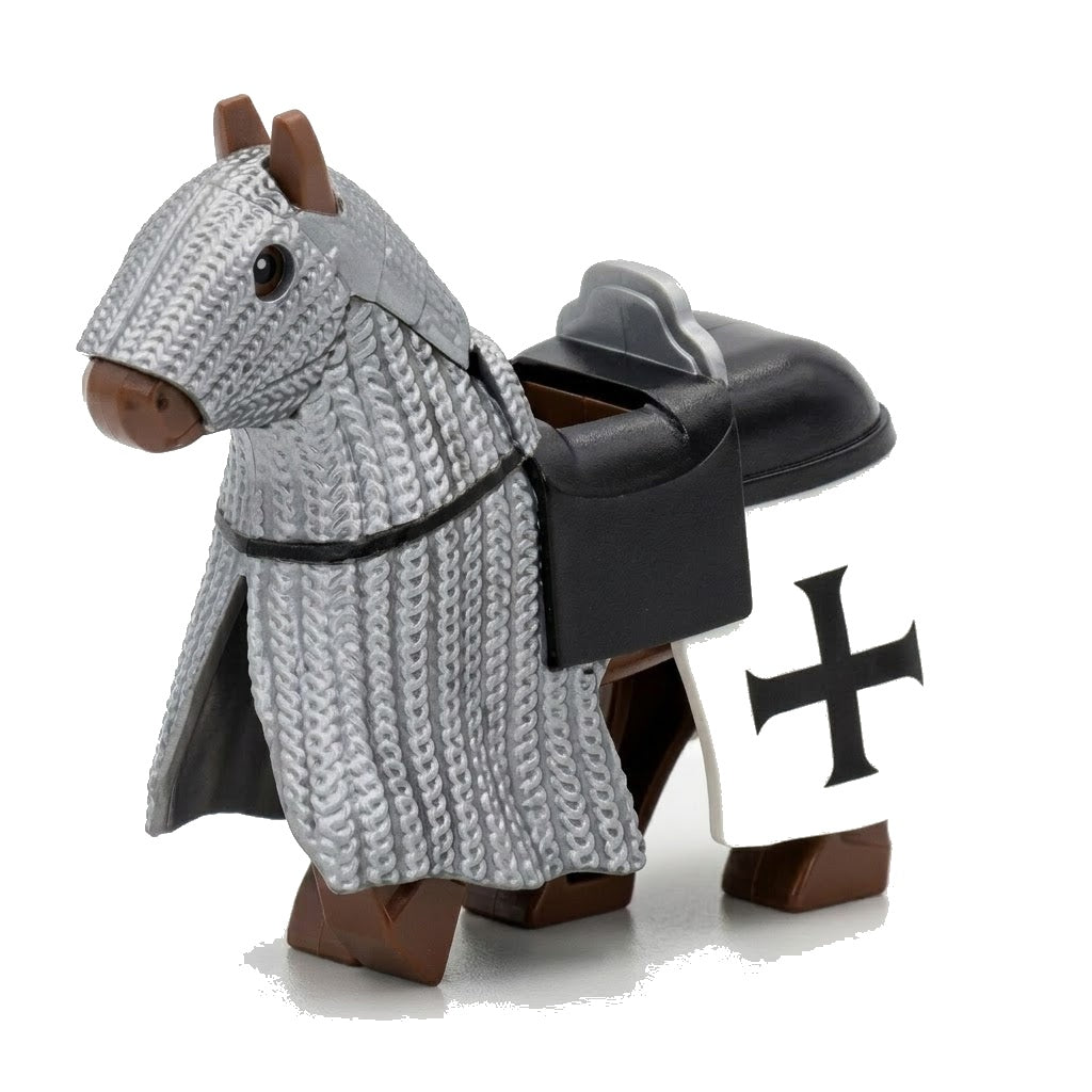 Gray Black Cross Crusader Warhorse Minifigure Accessory on white background
