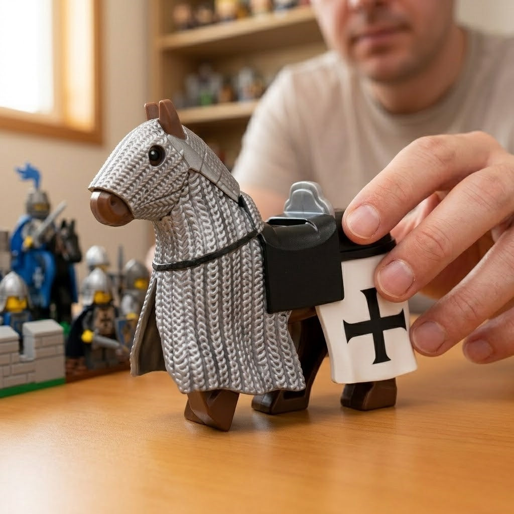 Gray Black Cross Crusader Warhorse Minifigure Accessory