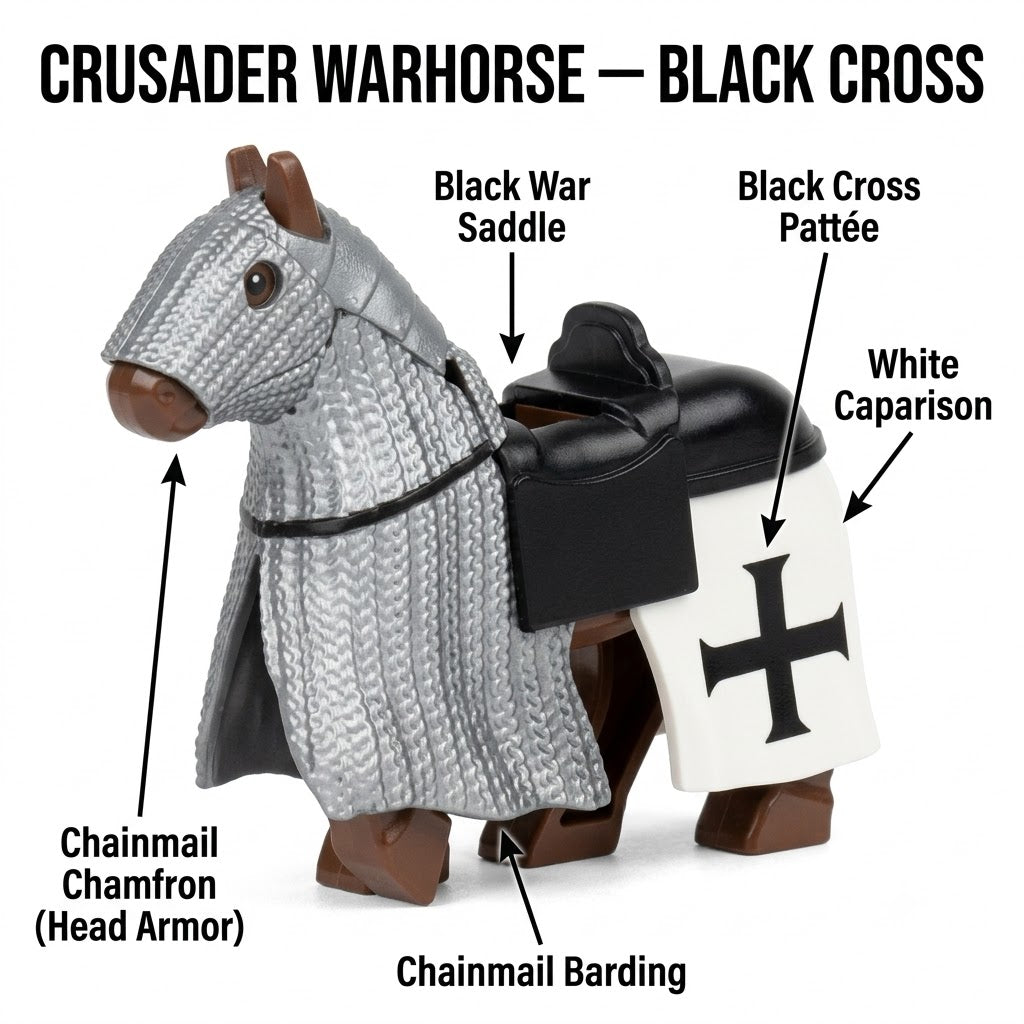 Gray Black Cross Crusader Warhorse Minifigure Accessory