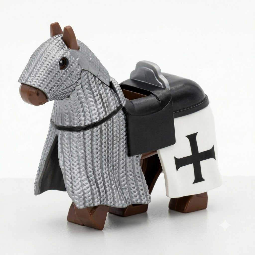 Gray Black Cross Crusader Warhorse Minifigure Accessory