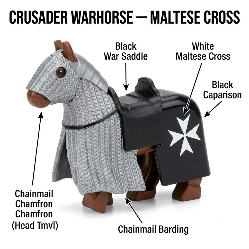 Gray Maltese Cross Crusader Warhorse Minifigure Accessory