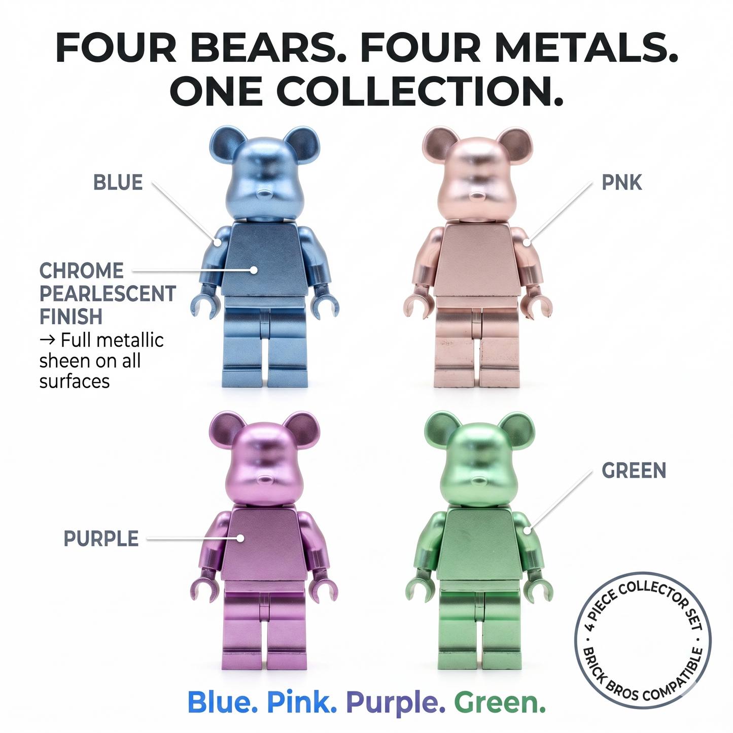 Metallic Bear Head Minifigure