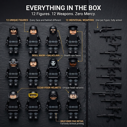 SWAT Special Ops Night Unit — 12 All-Black Figures