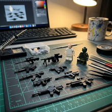 10 Black Military Minifigure Weapons — AK Rifle, Sniper, LMG, SMG, Bullpup & More