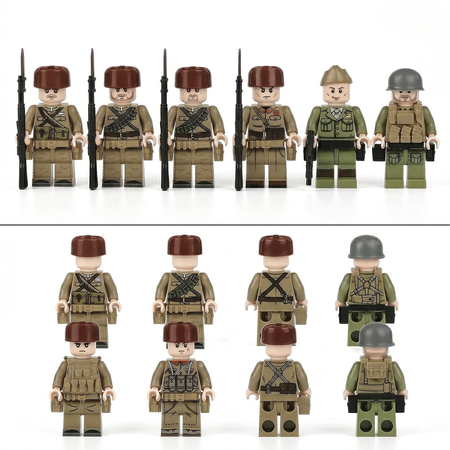 WW2 Desert Infantry Set – 8 Soldiers, brick-compatible minifigure set from Brick Bros, view 1