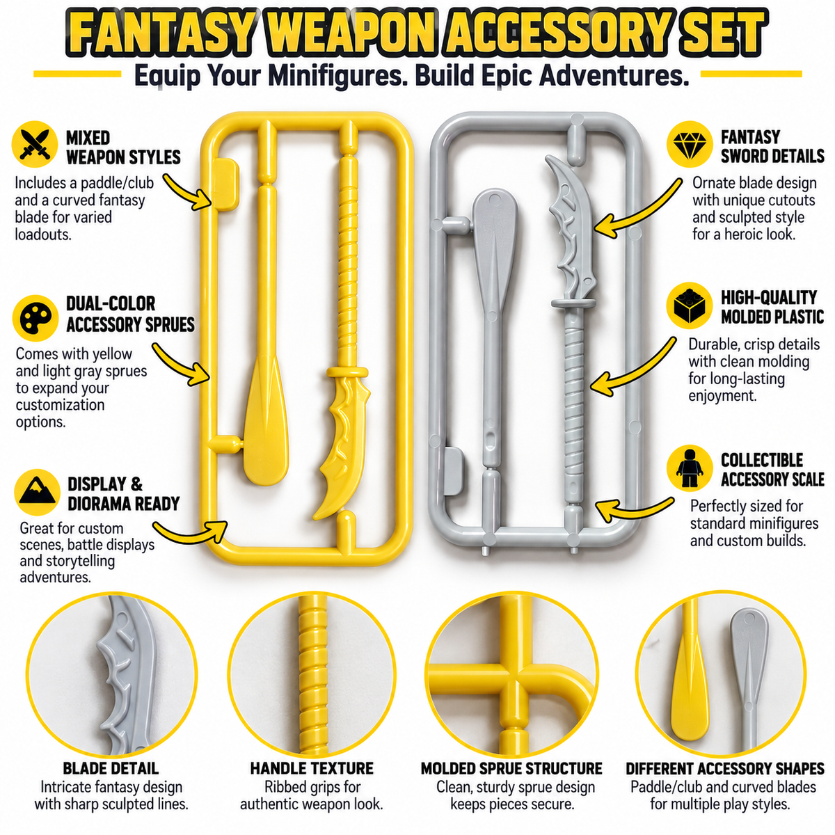 Gold Paddle Oar and Serrated Blade minifigure accessory