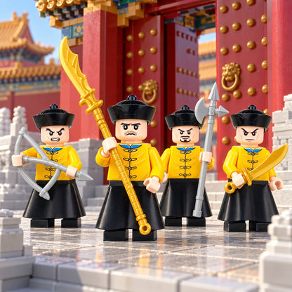 Detail scene featuring four figures from the twelve-piece Qing Dynasty palace guard set