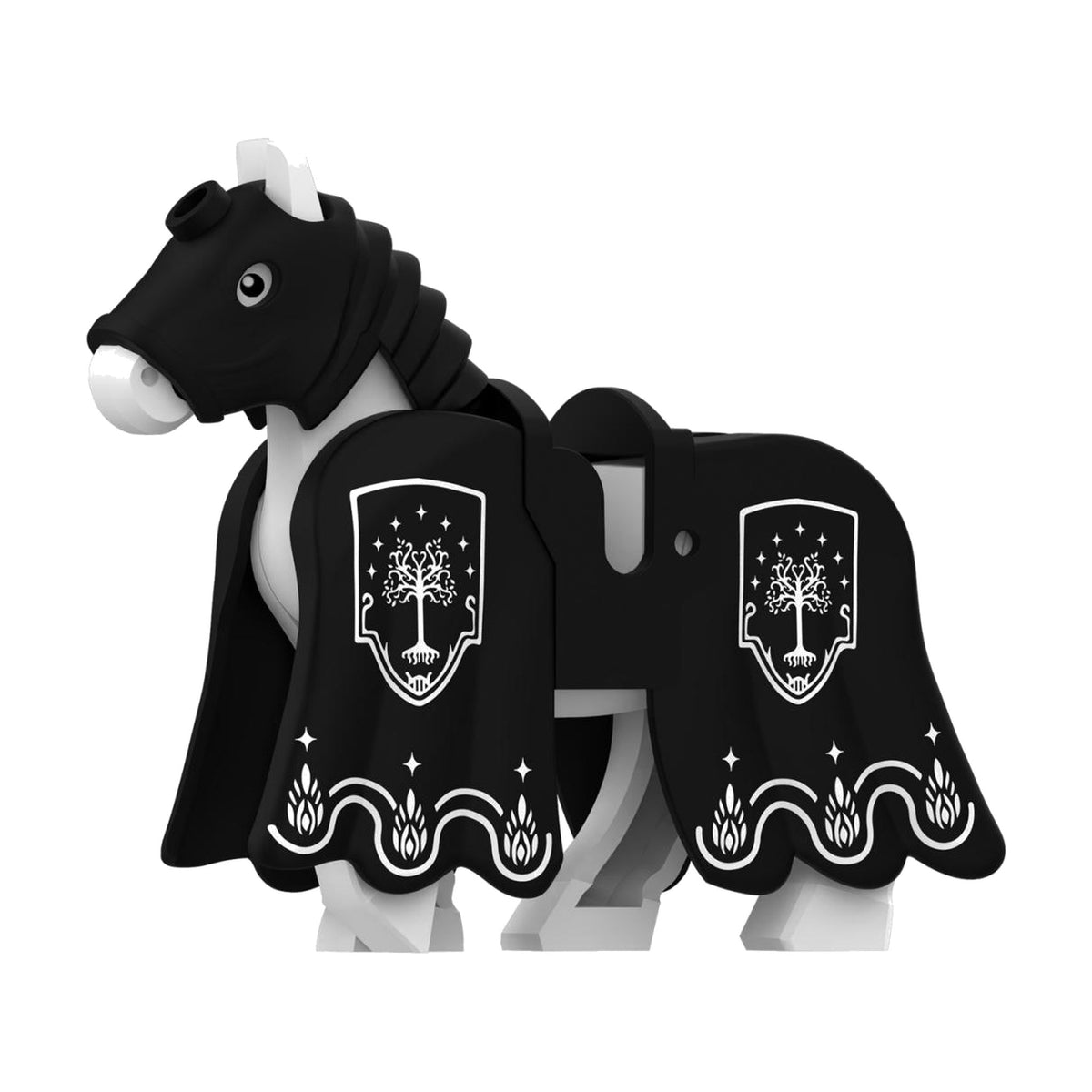 Black Silver Oak Banner Warhorse - Knight Warhorse Collection - Brick Bros