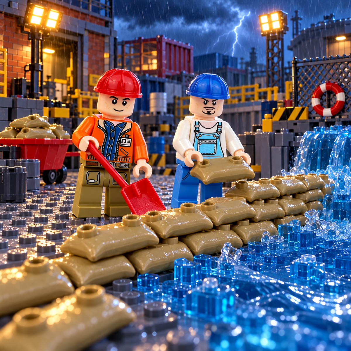 Construction Groundwork Crew at work in a decorative brick-built scene. Scenery not included.