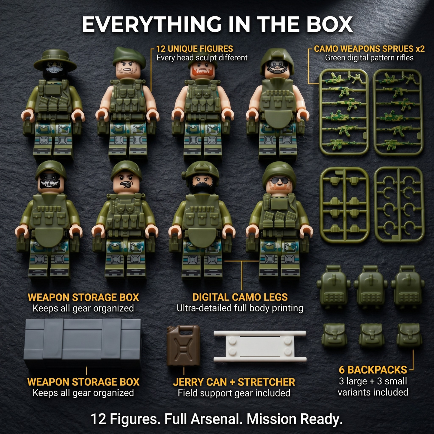 Modern Military Minifigures Set — 12 Digital Camo Soldiers