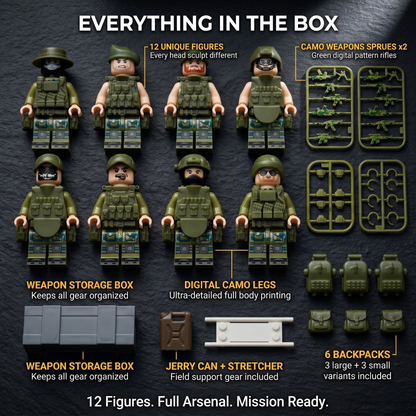 Modern Military Minifigures Set — 12 Digital Camo Soldiers