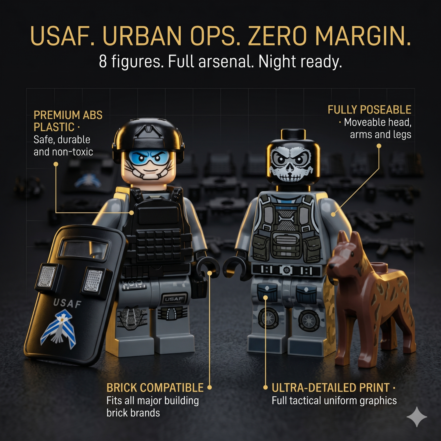 USAF Urban Ops Special Forces Set — 8 Night Ops Figures