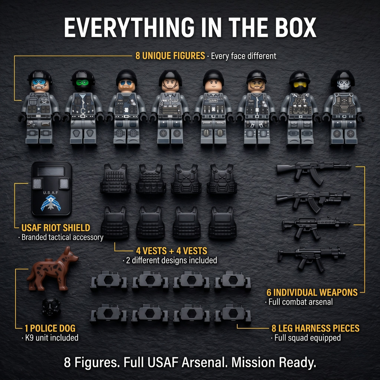USAF Urban Ops Special Forces Set — 8 Night Ops Figures