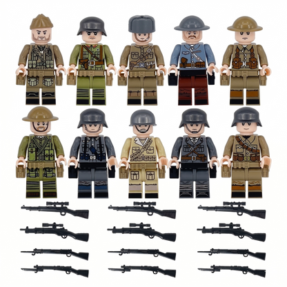 WWI/WW2 Multi-Nation Minifigures — 10 Figures
