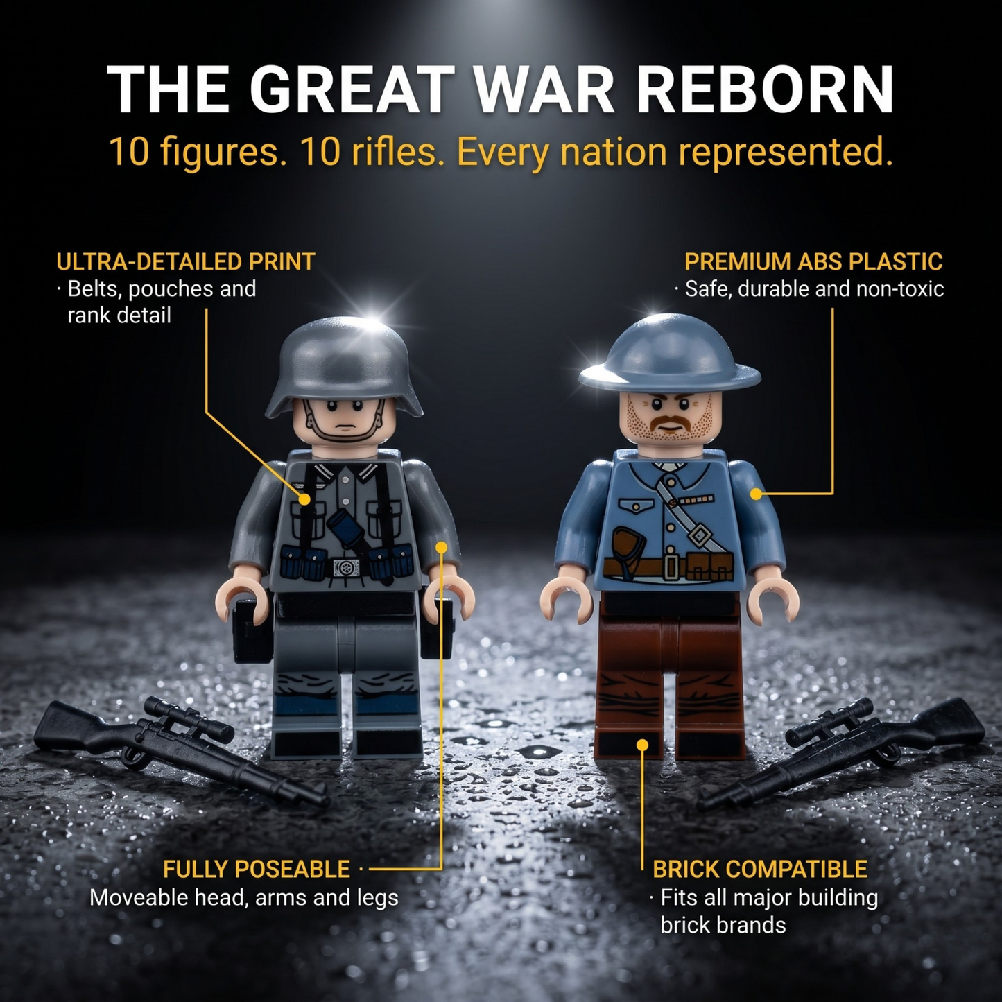 WWI/WW2 Multi-Nation Minifigures — 10 Figures