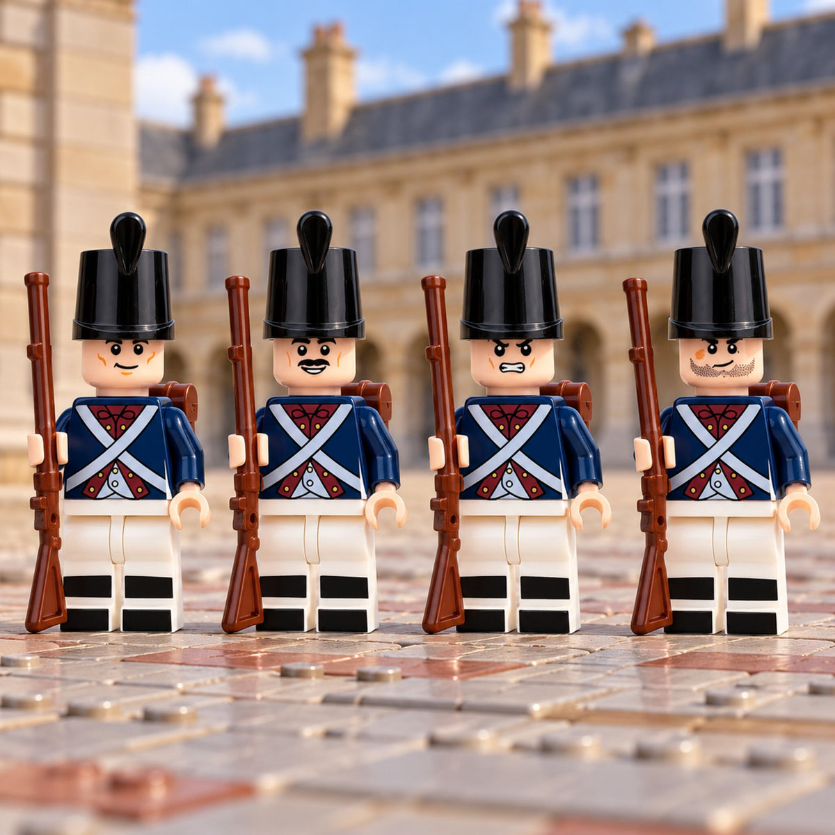 Detail scene featuring four figures from the twelve-piece Napoleonic infantry set