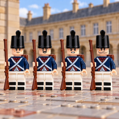 Detail scene featuring four figures from the twelve-piece Napoleonic infantry set