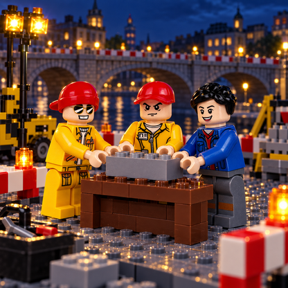 Construction Workers Site Crew in a decorative brick-built work scene. Scenery not included.