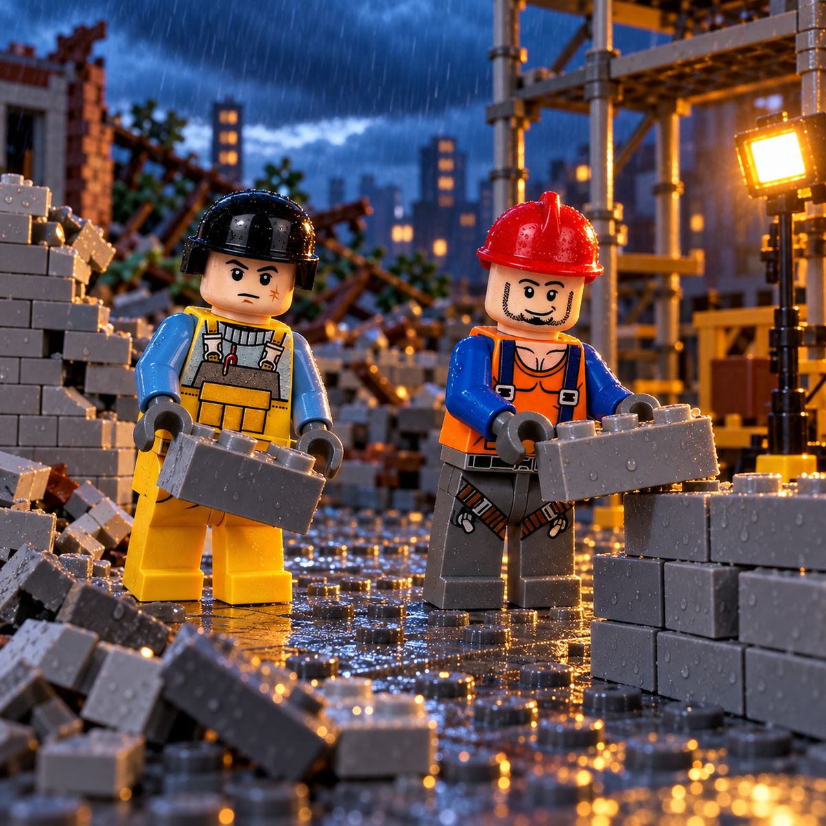 Construction Workers Site Crew in a decorative brick-built work scene. Scenery not included.