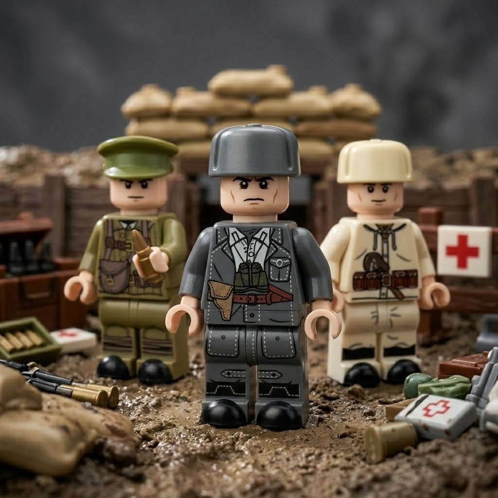 WWII Allied & Axis Collectible Minifigure Collection – Diverse Military Uniforms, Officer Variants, and Sniper Rifle Arsenal