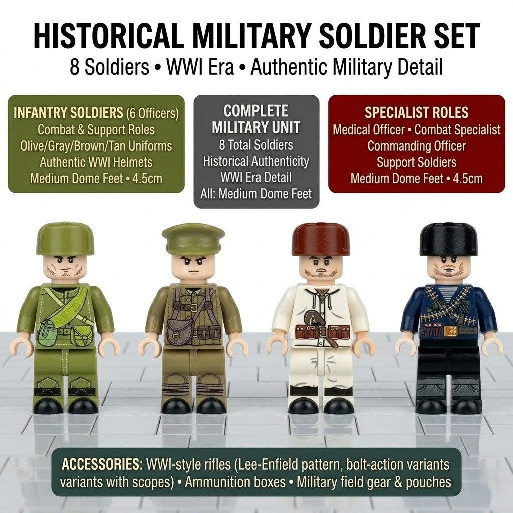 WWII Allied & Axis Collectible Minifigure Collection – Diverse Military Uniforms, Officer Variants, and Sniper Rifle Arsenal