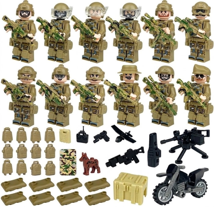 Modern Desert Special Forces minifigure collection with K9s and equipment