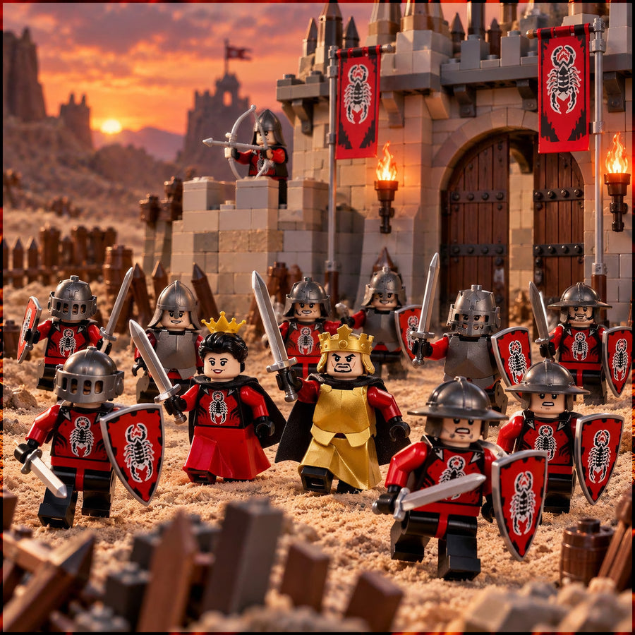 Scorpion Kingdom Knights Minifigure Set with King and Queen lifestyle scene A