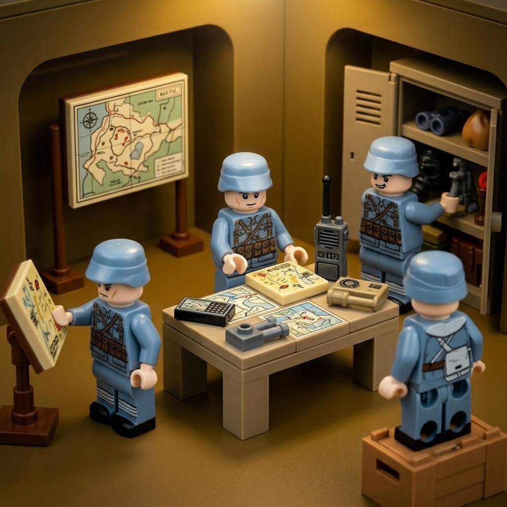 Blue-Grey Infantry Minifigure Set - 12 Soldiers with Horse-Drawn Transport