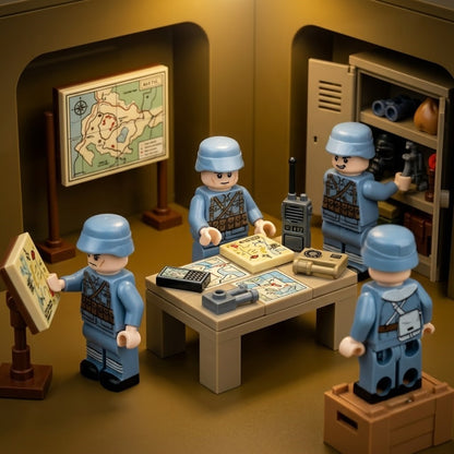 Blue-Grey Infantry Minifigure Set - 12 Soldiers with Horse-Drawn Transport