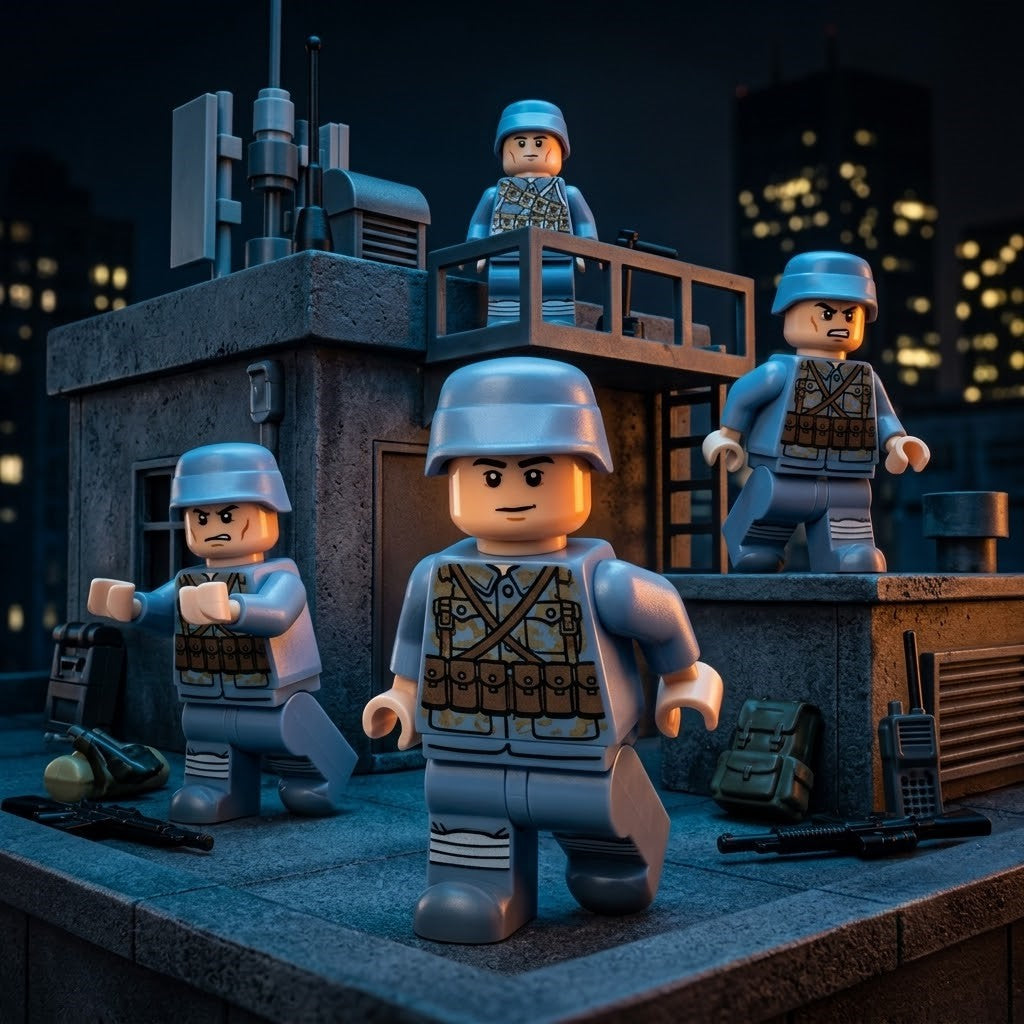 Blue-Grey Infantry Minifigure Set - 12 Soldiers with Horse-Drawn Transport